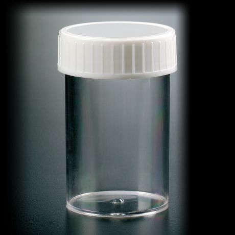Csavaros mintatároló, 200 ml, PS, fehér kupakkal